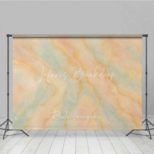 Lofaris Pastel Peach and Blue Abstract Watercolor Photography Backdrop Elegant Gold Veins Artistic Studio Prop