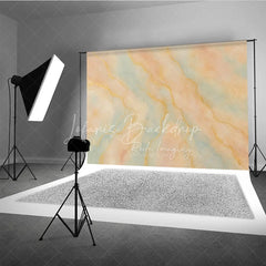 Lofaris Pastel Peach and Blue Abstract Watercolor Photography Backdrop Elegant Gold Veins Artistic Studio Prop