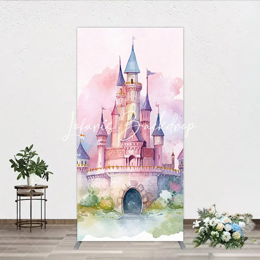 Lofaris Pastel Pink and Purple Watercolor Castle Fairytale Rectangle Arch Backdrop Dreamy Princess Birthday Party Decor
