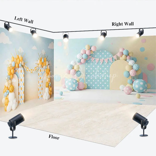 Lofaris Pastel Pink Blue and Yellow Balloon Arch Room Set Backdrop Whimsical Baby Shower Birthday Party Decor
