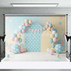 Lofaris Pastel Polka Dot and Balloon Arch Backdrop Colorful Circles Bunting for Toddler Birthday Cake Smash