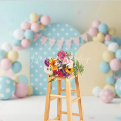 Lofaris Pastel Polka Dot and Balloon Arch Backdrop Colorful Circles Bunting for Toddler Birthday Cake Smash