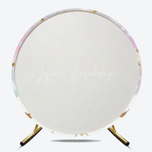 Lofaris Pastel Rainbow and Glitter Stars Round Backdrop Dreamy Sky with Fluffy Clouds for Kids Birthday Party