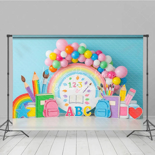 Lofaris Pastel Rainbow Back To School Backdrop Supplies Balloon Arch Background Preschool Photography Banner