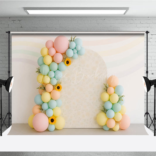 Lofaris Pastel Rainbow Balloon Arch Cake Smash Backdrop Daisy and Sunflower Floral Groovy First Birthday Photo Prop