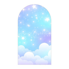 Lofaris Pastel Rainbow Cloud Arch Backdrop Pink Blue Sky Star Background for Birthday Party