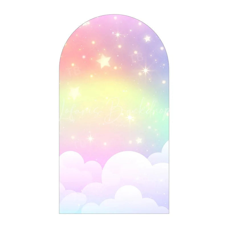 Lofaris Pastel Rainbow Cloud Arch Backdrop Pink Blue Sky Star Background for Birthday Party