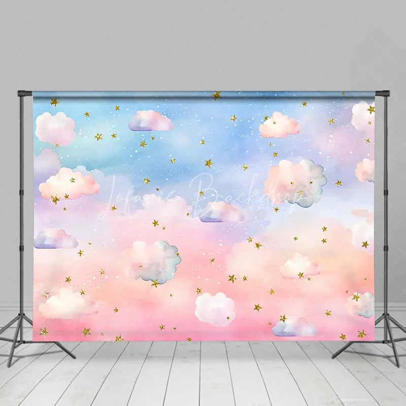 Lofaris Pastel Rainbow Clouds and Golden Stars Room Set Backdrop Dreamy Sky for Baby Shower Birthday