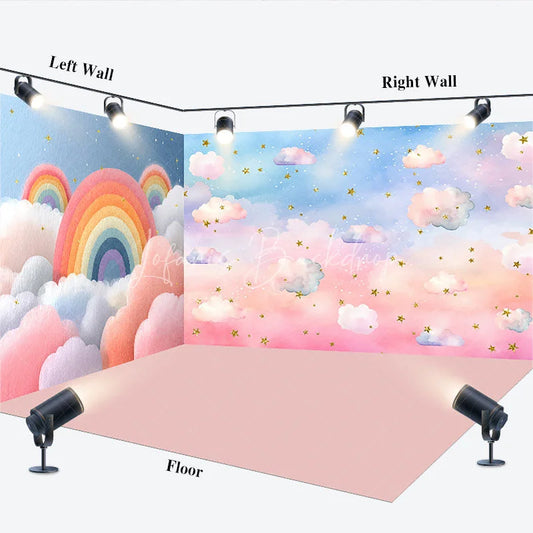 Lofaris Pastel Rainbow Clouds and Golden Stars Room Set Backdrop Dreamy Sky for Baby Shower Birthday