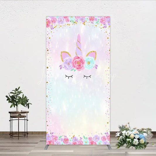 Lofaris Pastel Rainbow Unicorn Floral Rectangle Arch Backdrop Magical Birthday Baby Shower Decor