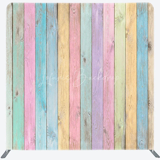 Lofaris Pastel Rainbow Wood Planks Double-Sided Tension Fabric Backdrop Shabby Chic Wall Easter Party Photo Booth