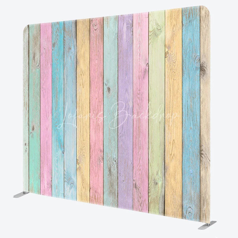 Lofaris Pastel Rainbow Wood Planks Double-Sided Tension Fabric Backdrop Shabby Chic Wall Easter Party Photo Booth