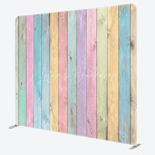 Lofaris Pastel Rainbow Wood Planks Double-Sided Tension Fabric Backdrop Shabby Chic Wall Easter Party Photo Booth