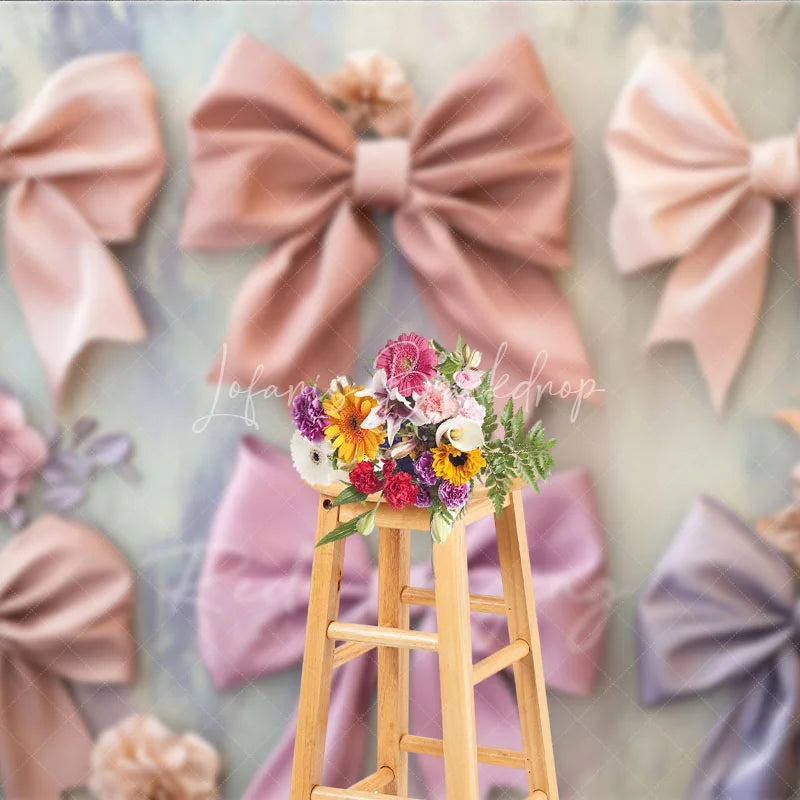 Lofaris Pastel Ribbon Bows Fine Art Backdrop Pink Lavender Peach Bowknot Soft Background Newborn Girl Photography Prop