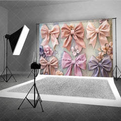 Lofaris Pastel Ribbon Bows Fine Art Backdrop Pink Lavender Peach Bowknot Soft Background Newborn Girl Photography Prop