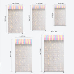 Lofaris Pastel Striped Awning Rectangle Arch Backdrop White Brick Wall with Fairy Lights for Baby Shower Party