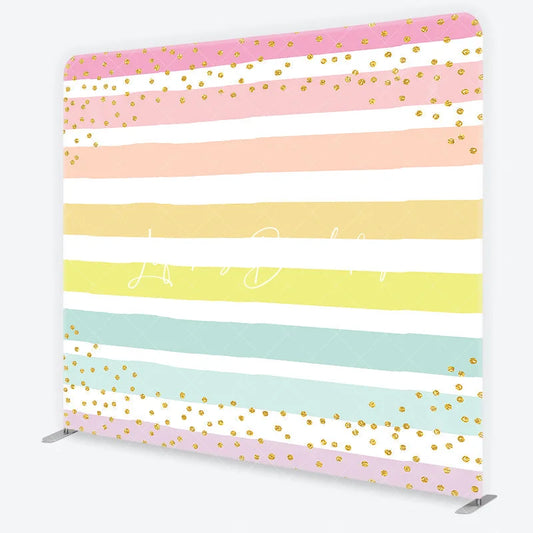 Lofaris Pastel Striped Square Double-Sided Backdrop with Gold Glitter Confetti Colorful Birthday Party Decor