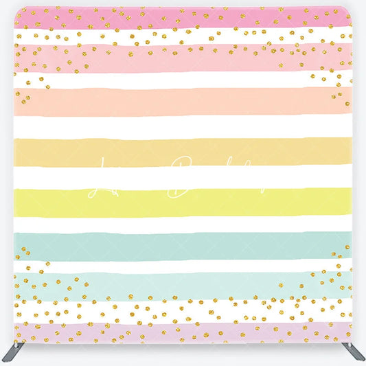 Lofaris Pastel Striped Square Double-Sided Backdrop with Gold Glitter Confetti Colorful Birthday Party Decor