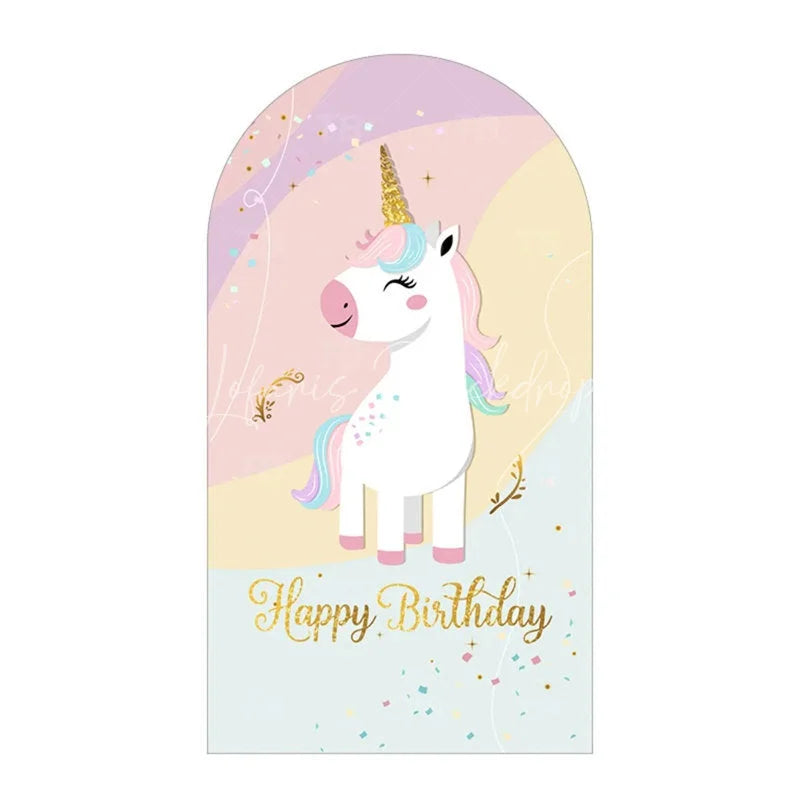 Lofaris Pastel Unicorn Happy Birthday Arch Backdrop Cute Gold Horn Floral Eyelash Girls Princess Party Decoration