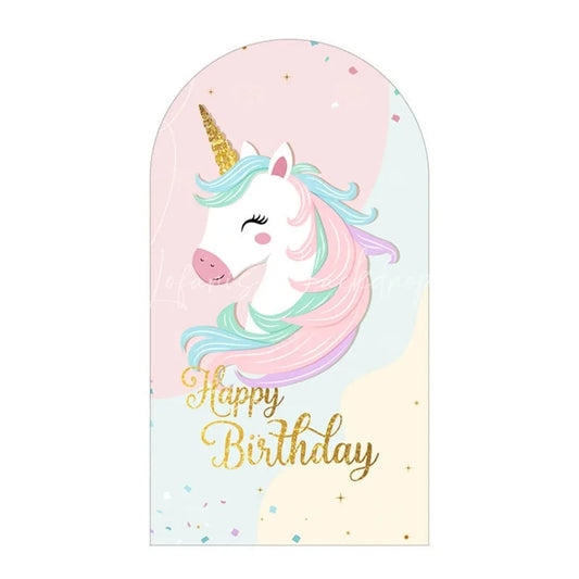 Lofaris Pastel Unicorn Happy Birthday Arch Backdrop Cute Gold Horn Floral Eyelash Girls Princess Party Decoration