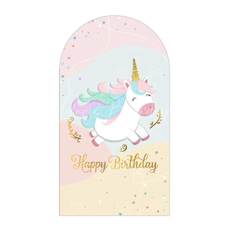 Lofaris Pastel Unicorn Happy Birthday Arch Backdrop Cute Gold Horn Floral Eyelash Girls Princess Party Decoration