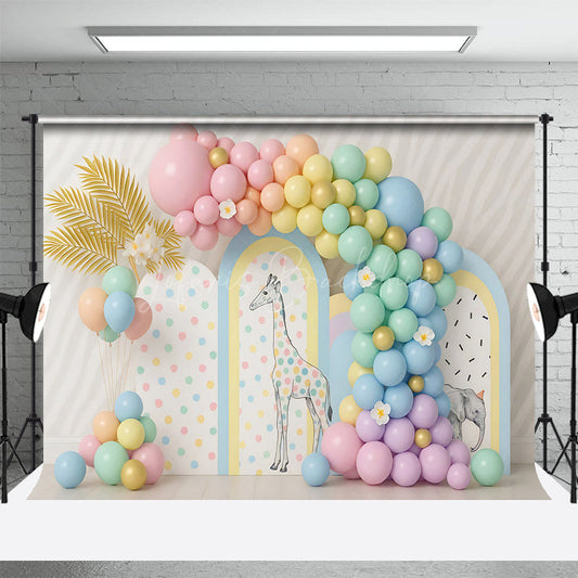 Lofaris Pastel Zoo Fresh Balloon Arch Cake Smash Backdrop
