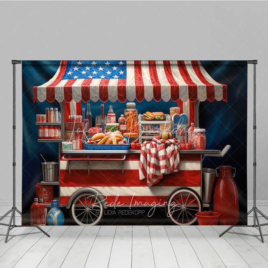 Lofaris Patriotic American Flag Food Cart Photography Backdrop Festive Fourth of July Summer Party Decor