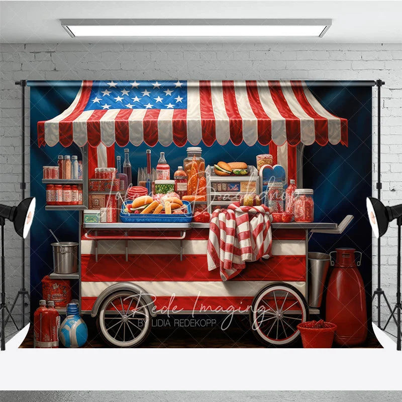 Lofaris Patriotic American Flag Food Cart Photography Backdrop Festive Fourth of July Summer Party Decor
