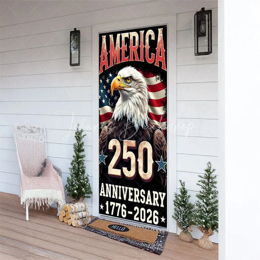 Lofaris Patriotic Eagle and Flag 250th Anniversary Door Cover Independence Day Celebration Decor
