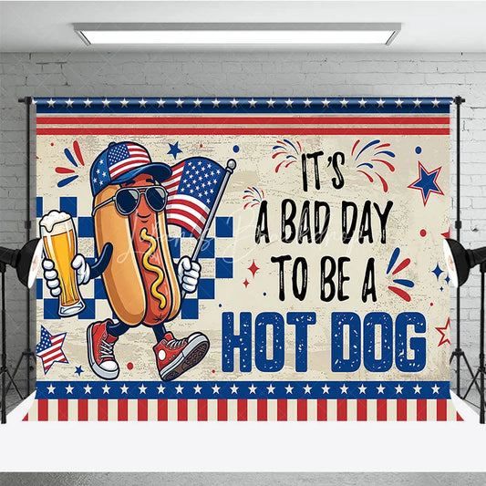 Lofaris Patriotic Hot Dog Character Holiday Backdrop American Flag Beer 4th of July Summer BBQ Party Decor