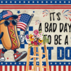Lofaris Patriotic Hot Dog Character Holiday Backdrop American Flag Beer 4th of July Summer BBQ Party Decor