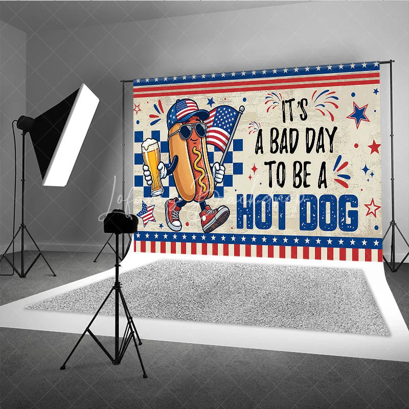 Lofaris Patriotic Hot Dog Character Holiday Backdrop American Flag Beer 4th of July Summer BBQ Party Decor