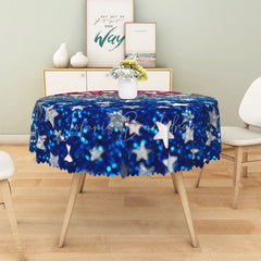 Lofaris Patriotic Red White and Blue Glitter Stars Round Tablecloth for 4th of July Memorial Day Party