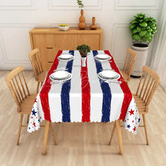 Lofaris Patriotic Red White and Blue Striped Star Rectangle Tablecloth for 4th of July Independence Day Party Decor