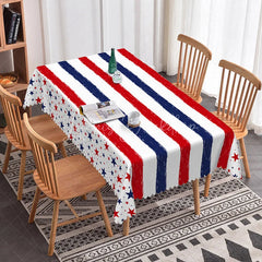 Lofaris Patriotic Red White and Blue Striped Star Rectangle Tablecloth for 4th of July Independence Day Party Decor