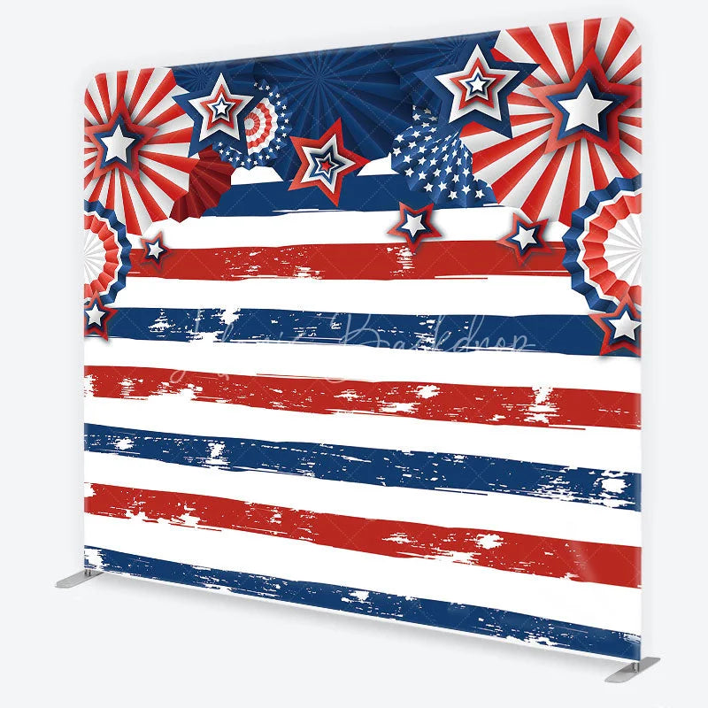 Lofaris Patriotic Stars and Stripes Party Backdrop Red White Blue Celebration Decor Tension Fabric