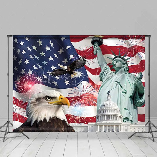 Lofaris Patriotic USA Independence Day Backdrop Statue of Liberty and Bald Eagle Background American Landmarks Decor