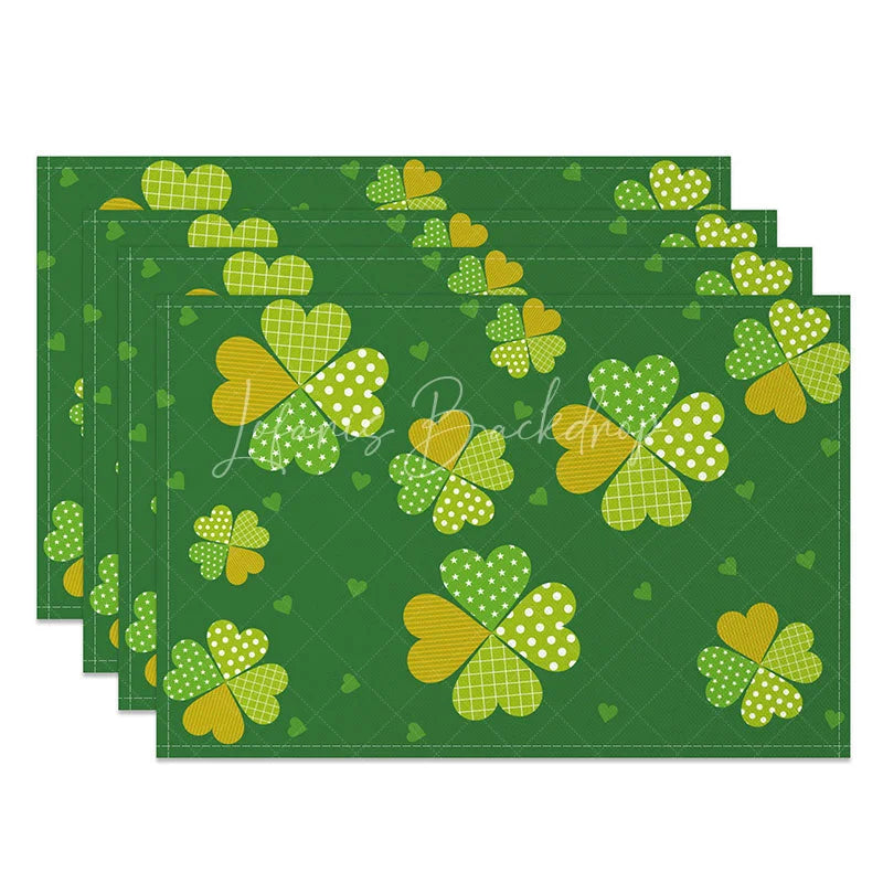 Lofaris Patterned Four Leaf Clover Set of 4 Placemats St. Patricks Day Colorful Shamrock Green Table Mats