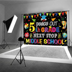 Lofaris Peace Out 5th Grade Next Stop Middle School Backdrop Graduation Supplies Photo Background
