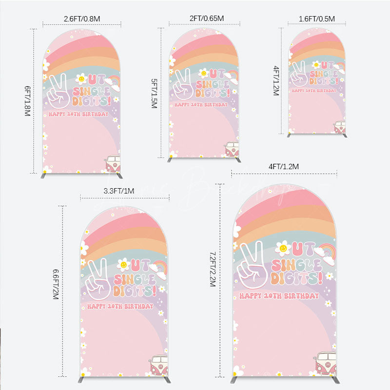 Lofaris Peace Out Single Digits 10th Birthday Arch Backdrop Groovy 70s Retro Theme VW Bus and Rainbow Party Decor