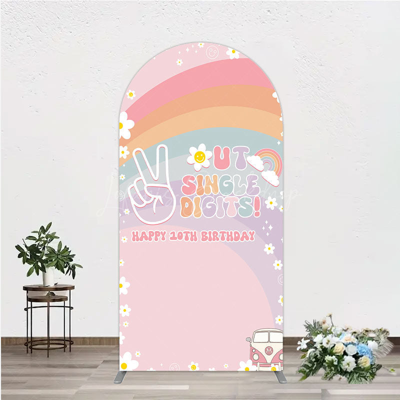 Lofaris Peace Out Single Digits 10th Birthday Arch Backdrop Groovy 70s Retro Theme VW Bus and Rainbow Party Decor