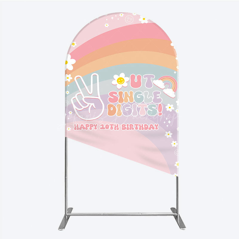 Lofaris Peace Out Single Digits 10th Birthday Arch Backdrop Groovy 70s Retro Theme VW Bus and Rainbow Party Decor