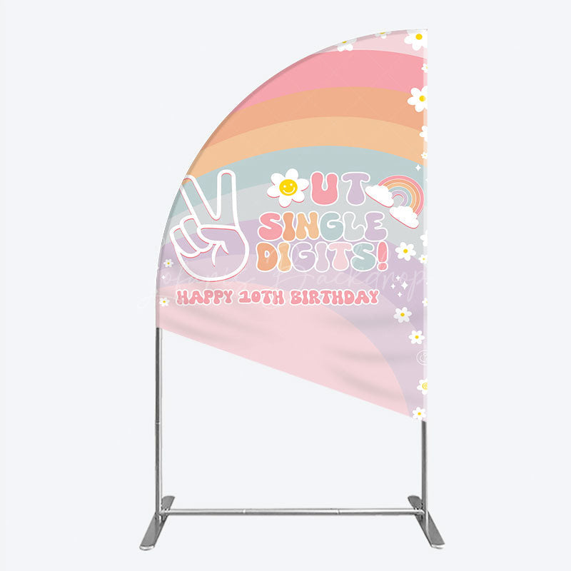 Lofaris Peace Out Single Digits 10th Birthday Half Moon Arch Backdrop Groovy 70s Retro Theme VW Bus and Rainbow Party Decor