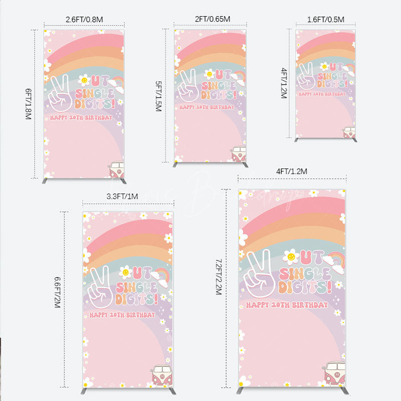 Lofaris Peace Out Single Digits 10th Birthday Rectangle Backdrop Groovy 70s Retro Theme VW Bus and Rainbow Party Decor