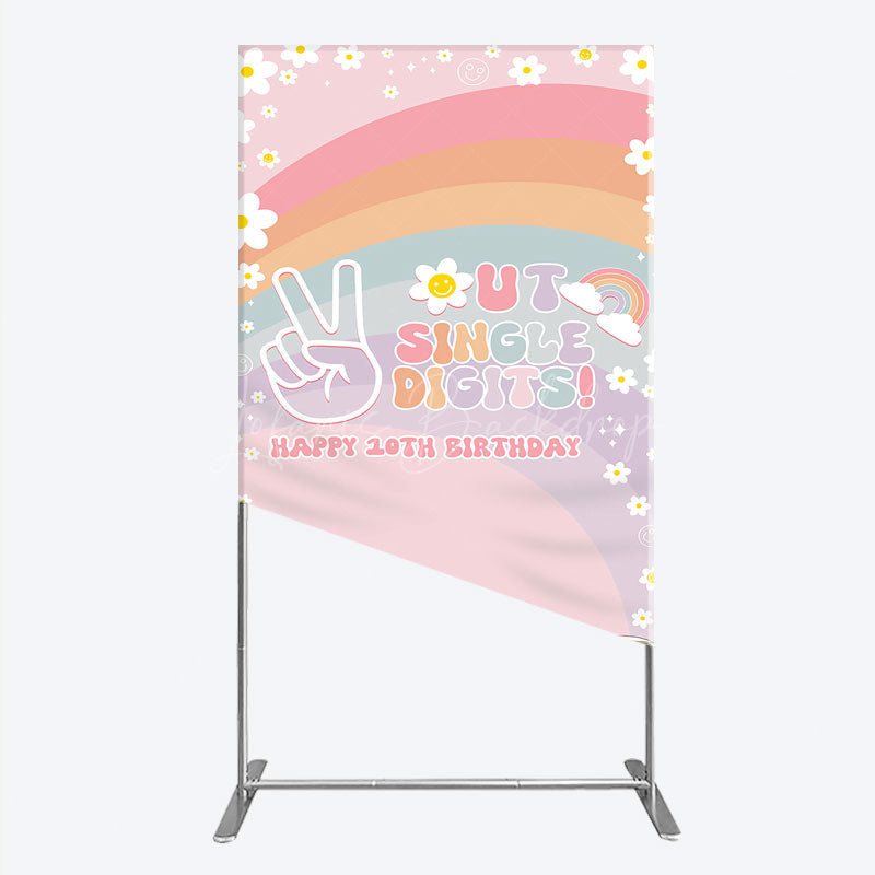 Lofaris Peace Out Single Digits 10th Birthday Rectangle Backdrop Groovy 70s Retro Theme VW Bus and Rainbow Party Decor