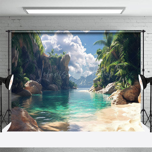 Lofaris Peaceful Island Scene Sea Mountain View Backdrop