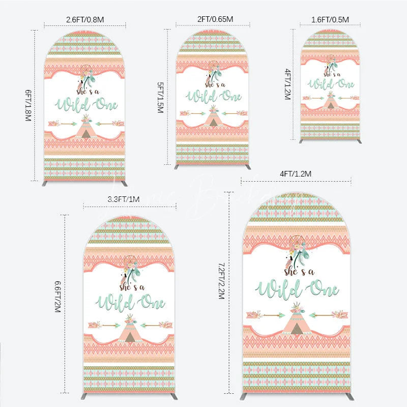 Lofaris Peach and Mint Boho Tribal She’s a Wild One Round Top Arch Backdrop Dreamcatcher Teepee Birthday Party Decor