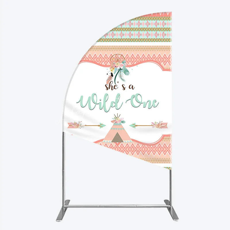 Lofaris Peach and Mint Green Boho Tribal She’s a Wild One Half Moon Arch Backdrop Dreamcatcher Teepee First Birthday Decor