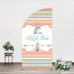 Lofaris Peach and Mint Green Boho Tribal She’s a Wild One Half Moon Arch Backdrop Dreamcatcher Teepee First Birthday Decor