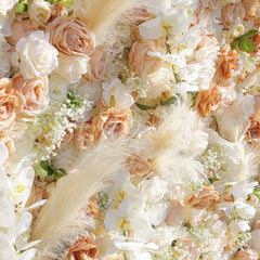Lofaris Peach and White Roses Artificial Flower Wall with Pampas Grass Elegant Wedding Party Decor